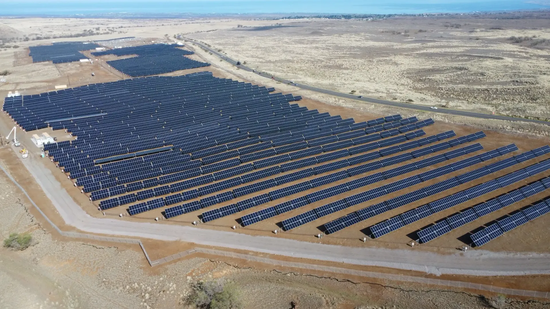 Aerial view of a utility-scale solar farm